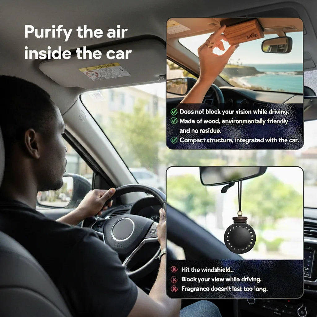 zetix Magnetic Wood Car Air Freshener for Visor, Amber Scent Refillable Odor Neutralizer, Eco-Friendly Essential Oil Blend