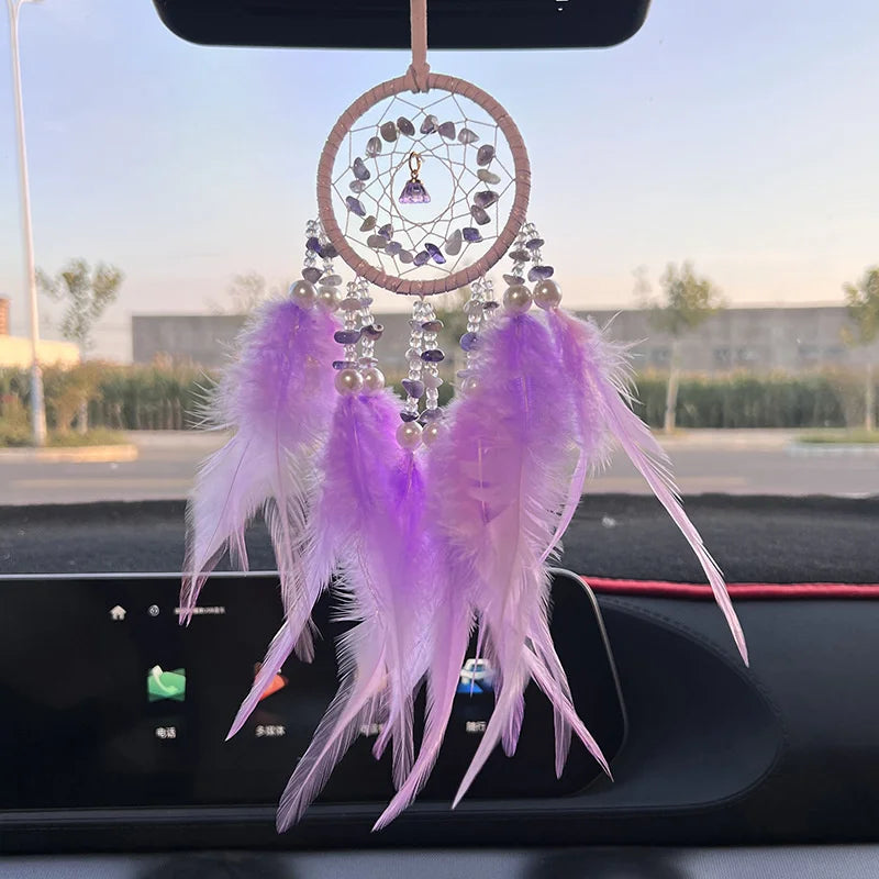 Car Interior Backpack Pendant Dream Catcher Crystal Stone Exquisite Interior Pendant Feather Dream Catcher Wind Chimes