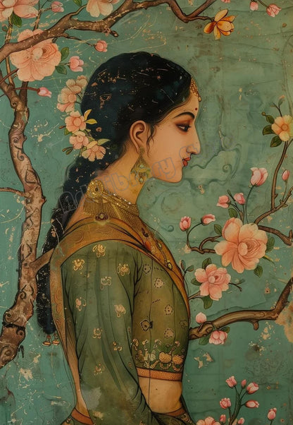 Retro Traditional Indian Woman Lady in The Garden Animals Pattern Poster Canvas Painting Wall Art Pictures Home Interior Decor