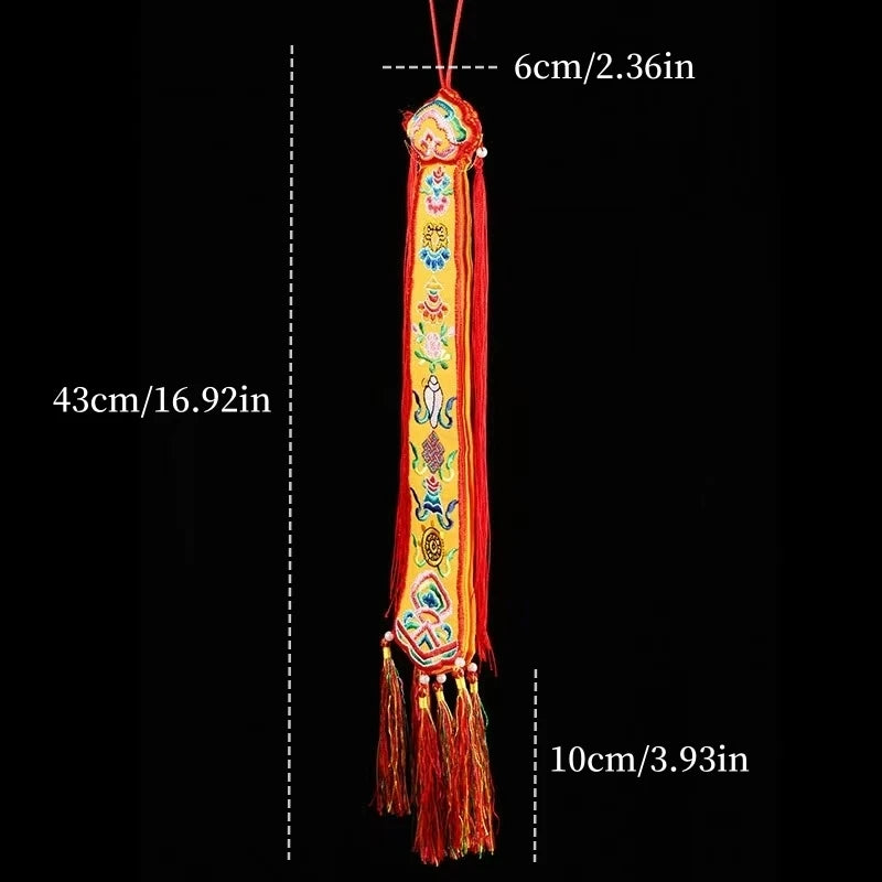 Tibetan Banner Ribbons,Colorful Brocade Buddhist Hall Decorative,Auspicious Cloud Embroidered Sutra Hanging Flags,Buddhist Item