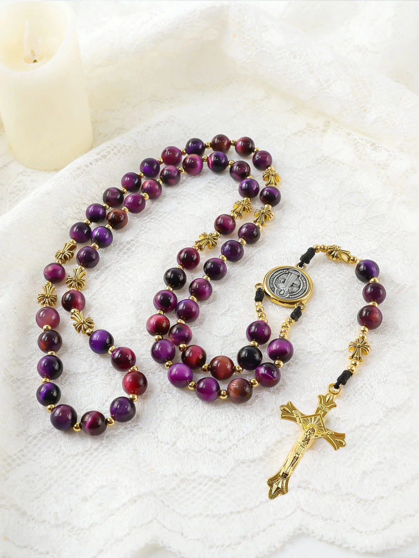 2026 new 1PCS handmade combination multi-color retro natural stone religious cross necklace jewelry suitable for various occasio