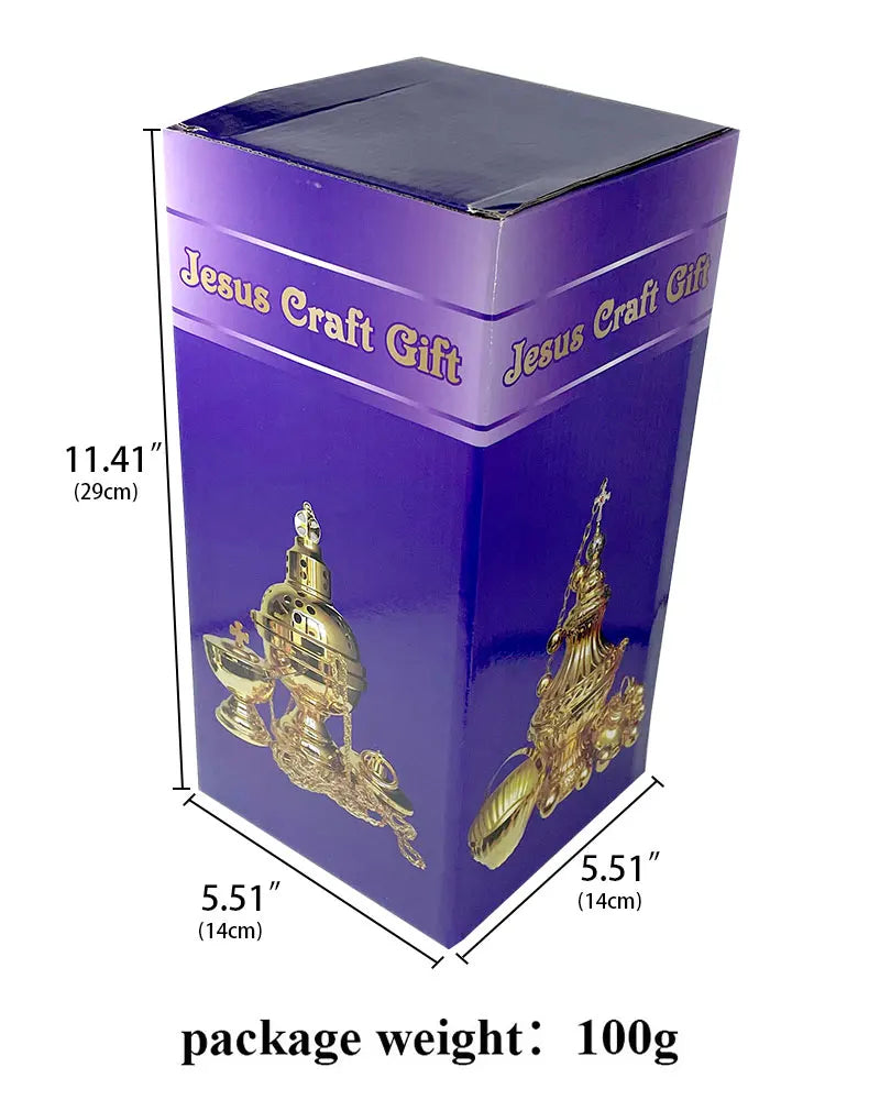 Hanging Orthodox Incense Burner with Bells Gold Swinging Catholic Church Supplies 26 Inch Chains with 24 Bell Кадило "Крест"