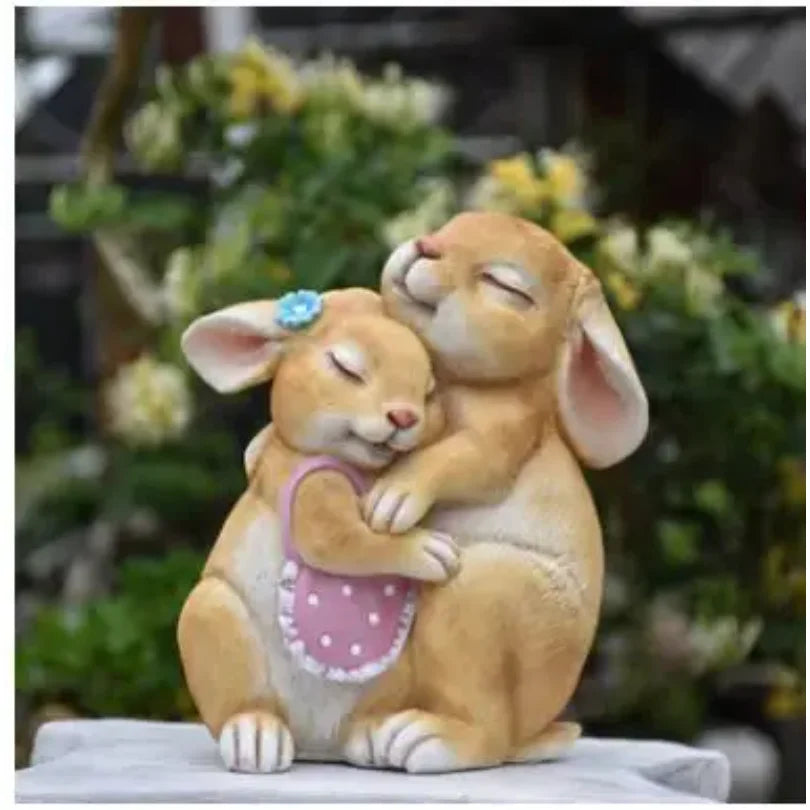 Pastoral Simulation Animal Resin Rabbit Couple Ornament Outdoor Garden Balcony Figurines Crafts Courtyard Accessories Decoration