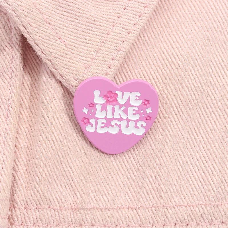 Love Likes Jesus Enamel Pin Pink Heart Christian Quotes Metal Brooch Lapel Backpack Badge Jewelry Accessories Gift for Friends