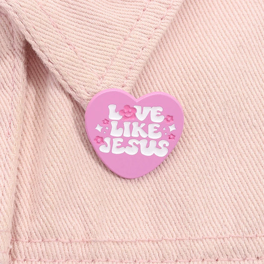 Love Likes Jesus Enamel Pin Pink Heart Christian Quotes Metal Brooch Lapel Backpack Badge Jewelry Accessories Gift for Friends