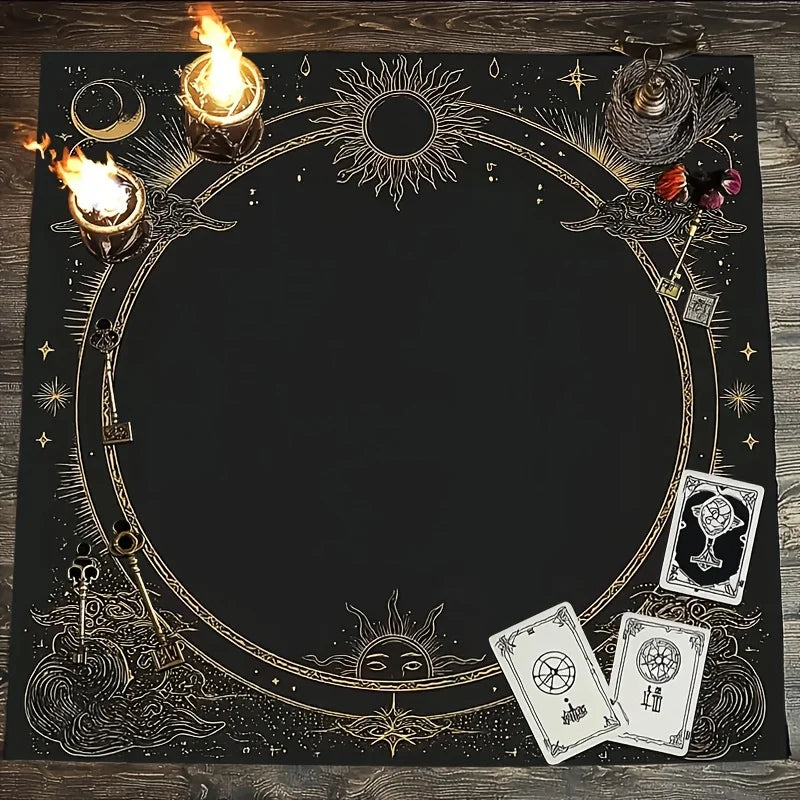 VIKAMA Black Gold Sun Moon Space Minimalist Tarot Card Altar Cloth Ritual Tablecloth Witchcraft Divination Mat Decoration