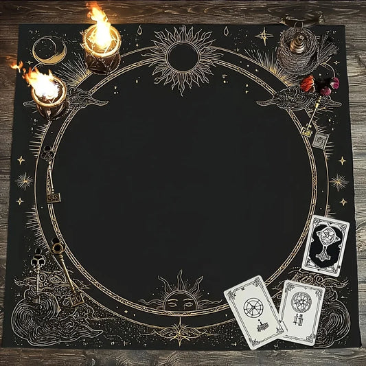 VIKAMA Black Gold Sun Moon Space Minimalist Tarot Card Altar Cloth Ritual Tablecloth Witchcraft Divination Mat Decoration