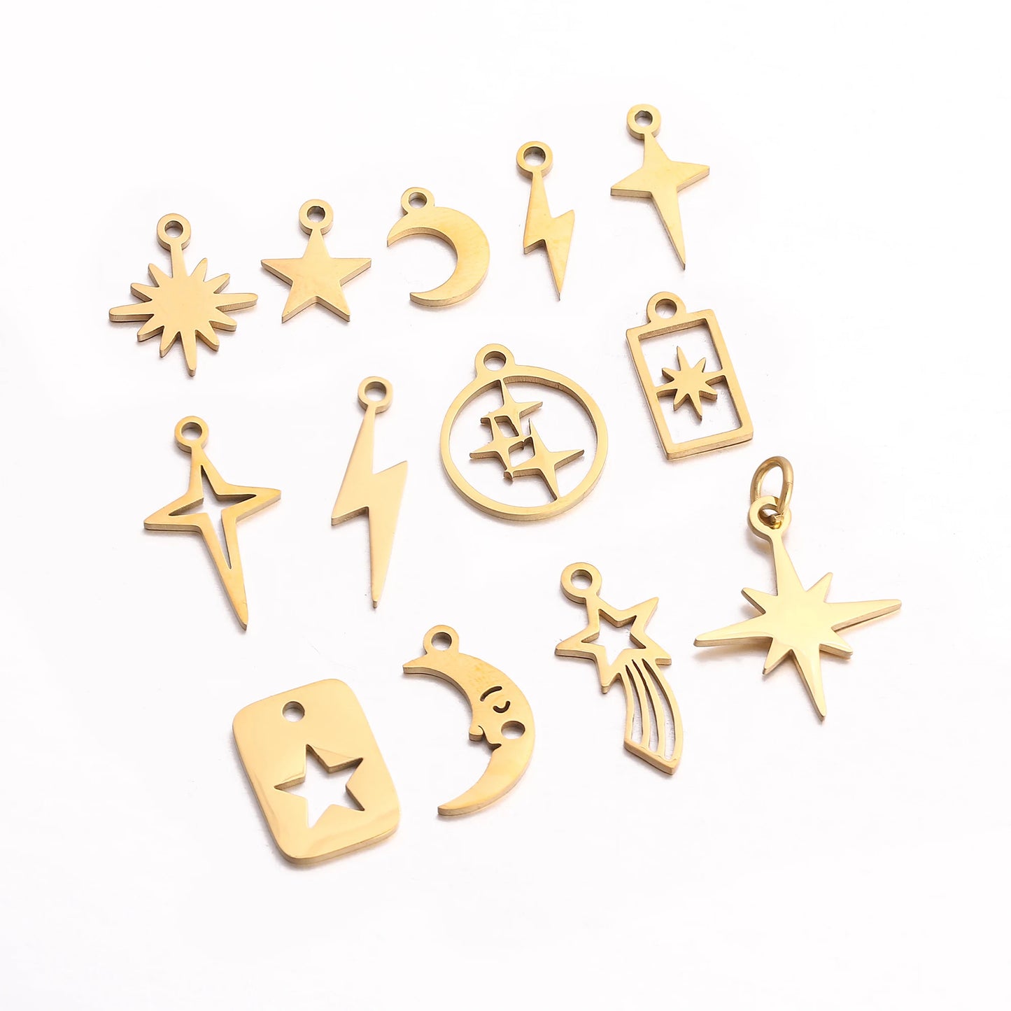 5PCS/Lot Celestial Mini Star Charms Stainless Steel Pentagram/Astral/Meteor/Moon Pendant DIY for Earring Bracelet Jewelry Making