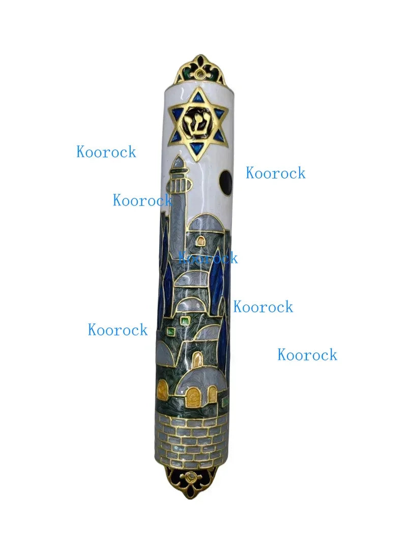Handcrafted Enamel & Alloy Mezuzah Case with Kosher Scroll, Elegant Judaica Gift for Home Blessing & Doorpost Protection