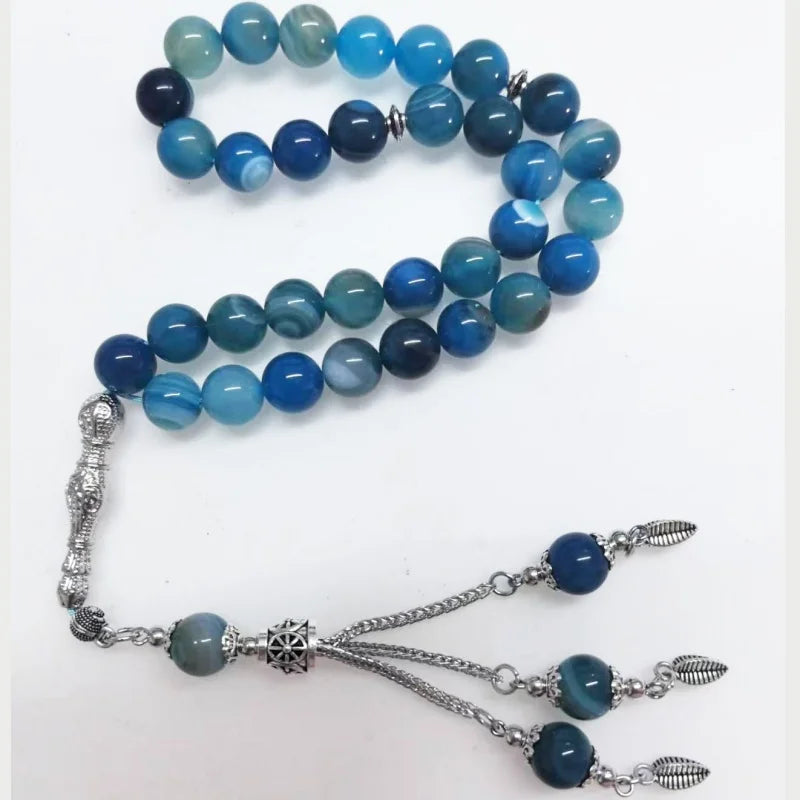33pcs10mm blue agate beads natural stone material Muslim rosary daily bracelet TASBIH, Middle East high-end worship prayer brace