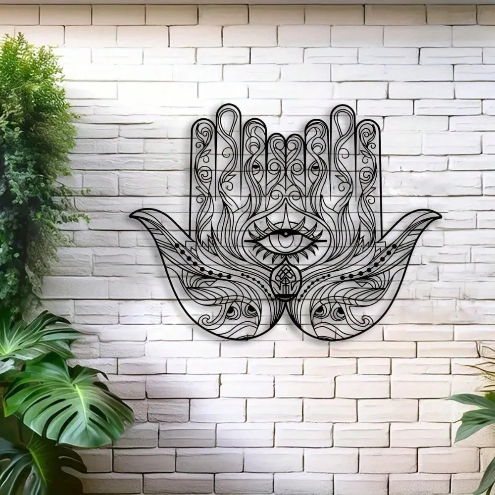 Hamsa Hand Wall Decor Metal Sculpture Evil Eye Spiritual Art Deco Rustproof Home