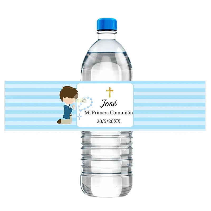 Custom Boys Girls Mi Primera Comunión Decor Water Bottle Labels Stickers Christening Baptism Communion