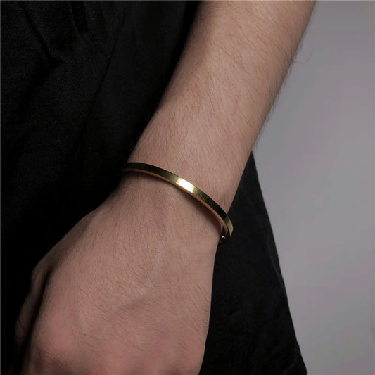 Fashion Cuff Bracelets Bangles Men Women Stainless Steel Gold Color Silver Color Black Bangle Bracelet Luxury Jewelry