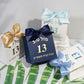 Customizable Mazel Tov Favor Box with Tefillin Graphic, Jewish Bar Mitzvah Gift Bag with Blue Ribbon for Party Favors