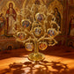Gold Plated Orthodox Tree of Saints Icon Stand with Saint Icon Pendants for Church Home Altar Religious Devotion Christian Decor