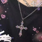 Y2K Punk Crystal Big Cross Pendant Necklaces for Women Men Gothic Irregular Cross Clavicle Chain Necklaces Aesthetic Jewelry