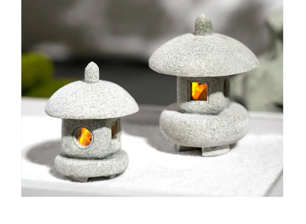 New Mini Pagoda Lantern Light Garden Statue Decorative Sand Stone Micro Landscape Lamp Zen Yard Miniature Bonsai
