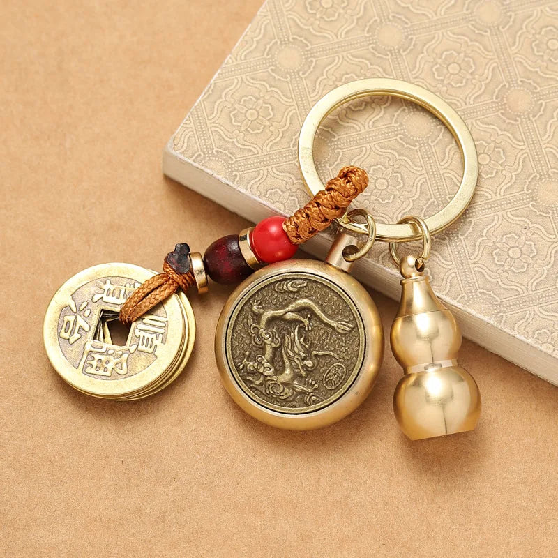 Brass Five Emperors Money Twelve Zodiac Key Chain Turnaround keyChain For Gfit Car Accessories Popular  In Scenic Spots