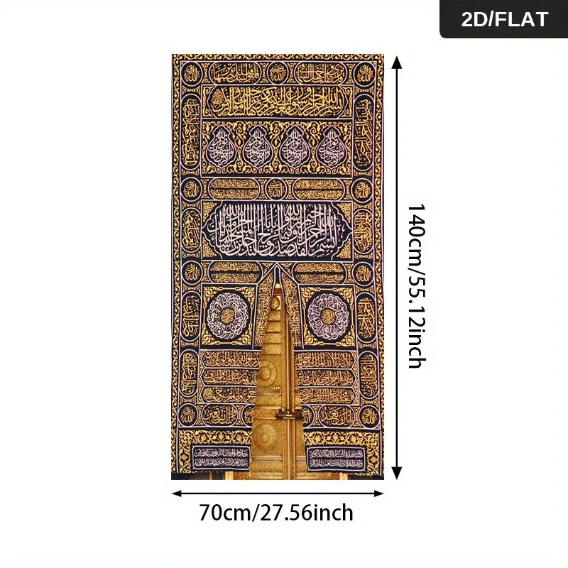 1pc Large Modern Golden Kaaba Door Mecca Islamic Canvas Painting Wall Art, Frameless Large Kaaba Wall Art for Living Room Decor