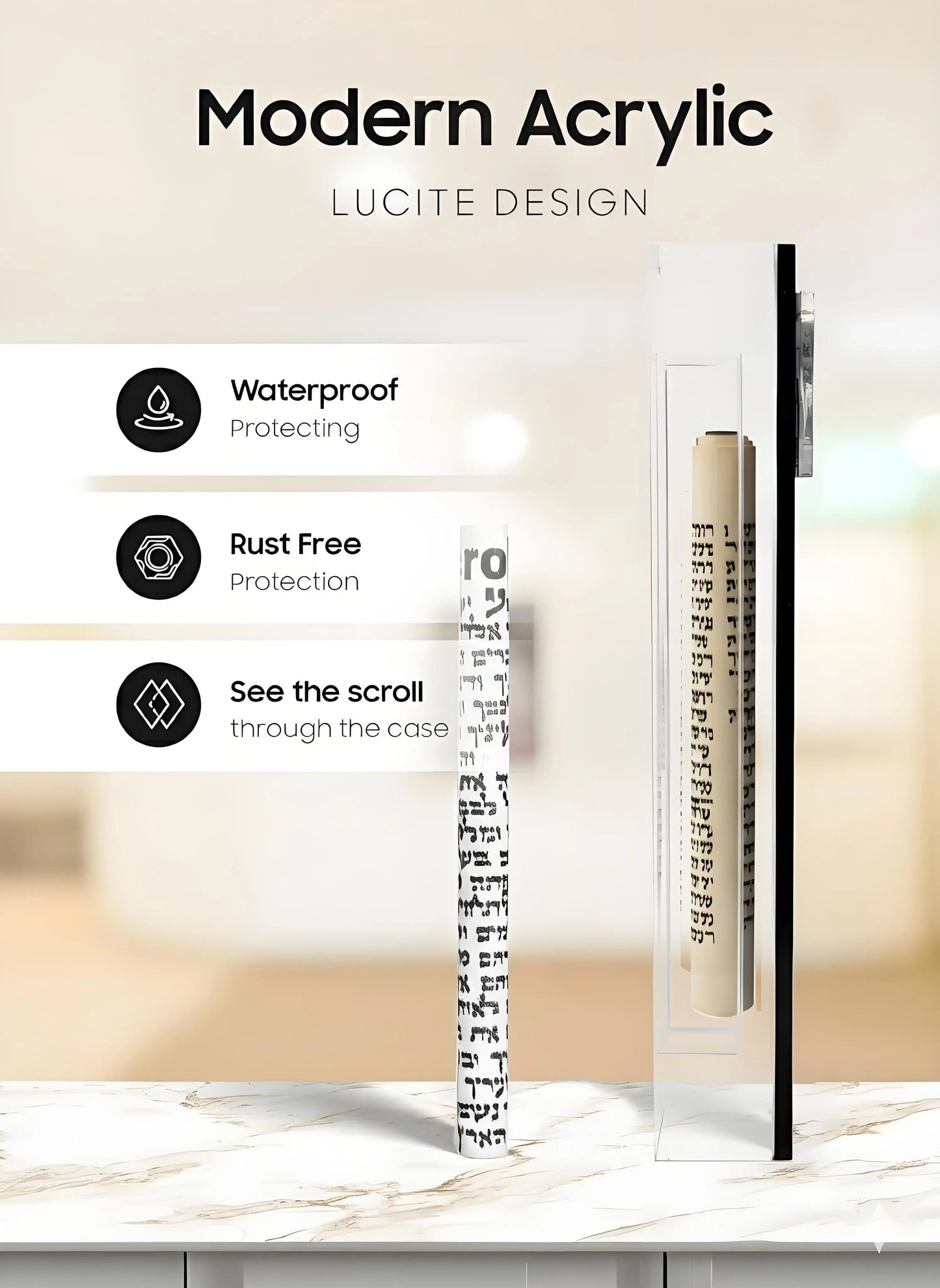 Custom Modern White Acrylic Mezuzah Case with Shin Logo Personalized Engraving Name/ Blessing Judaica Door Decor New Home Gift