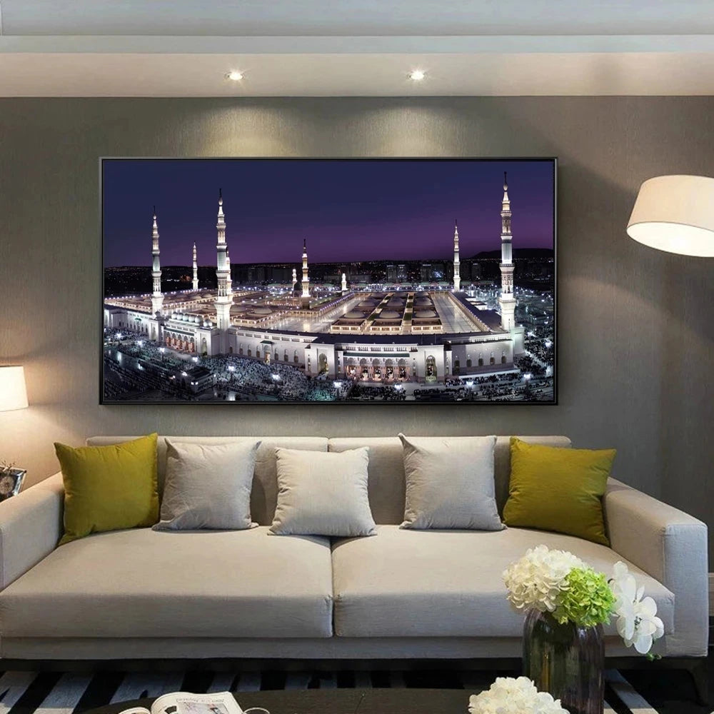 Holy City Mecca Islamic Sacred Landscape Muslim Mosque Canvas Paintings Poster and Print Wall Art Pictures for Living Home Decor