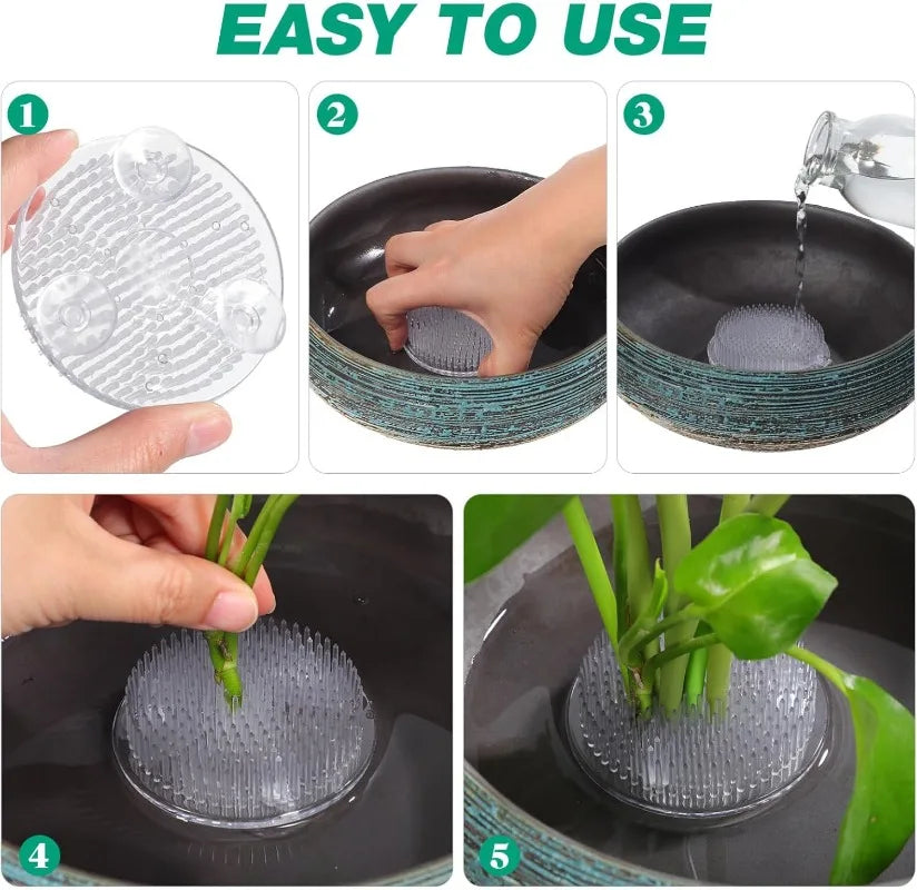 Round Ikebana Stem Holder Clear Flower Suction Cup Holder Flower Arranging Fixed Base Pot Vase Floral Rubber Bracket Home Decor