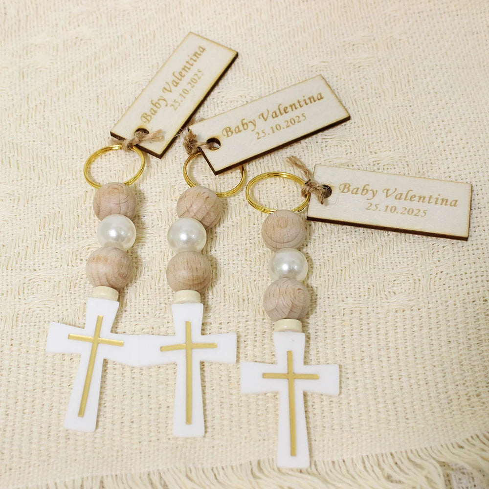 Personalized Baptism Cross Keychain Favors, Custom Christening Gifts, First Communion Souvenirs,Custom Baptism Keychain Favors