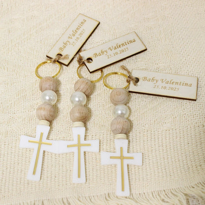 Personalized Baptism Cross Keychain Favors, Custom Christening Gifts, First Communion Souvenirs,Custom Baptism Keychain Favors