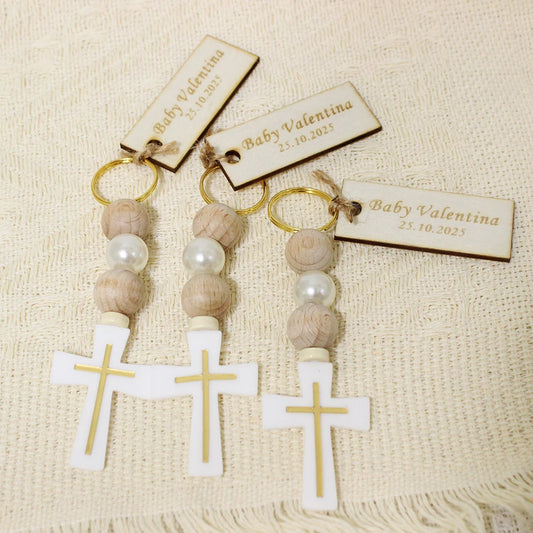 Personalized Baptism Cross Keychain Favors, Custom Christening Gifts, First Communion Souvenirs,Custom Baptism Keychain Favors