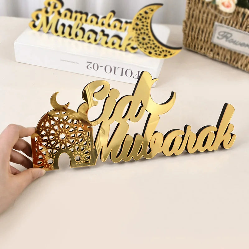 Eid Mubarak Acrylic Ornament Ramadan Mubarak Home Table Decoration Wooden Sign 2026 Islamic Muslim Party Decor Eid Al Adha Gift