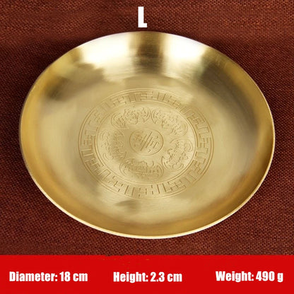 Buddhism Copper Plate 18cm Auspicious Tibetan Brass Engraving Dish Worship For Buddha Fruit Tray Desktop Home Gift Decorative