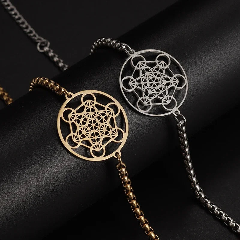 Metatron Cube Bracelet Women's Stainless Steel Archangel Day Bracelet Men's Fashion Sacred Geometry Amulet Jewelry Gift