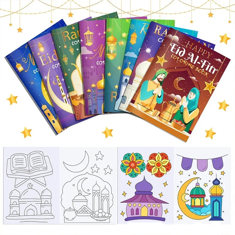 16PCS/1Pack Ramadan Mubarak Coloring Book Islamic Doodle Activity For Kids DIY Educational Gift Eid Sketchbook Coloring Book