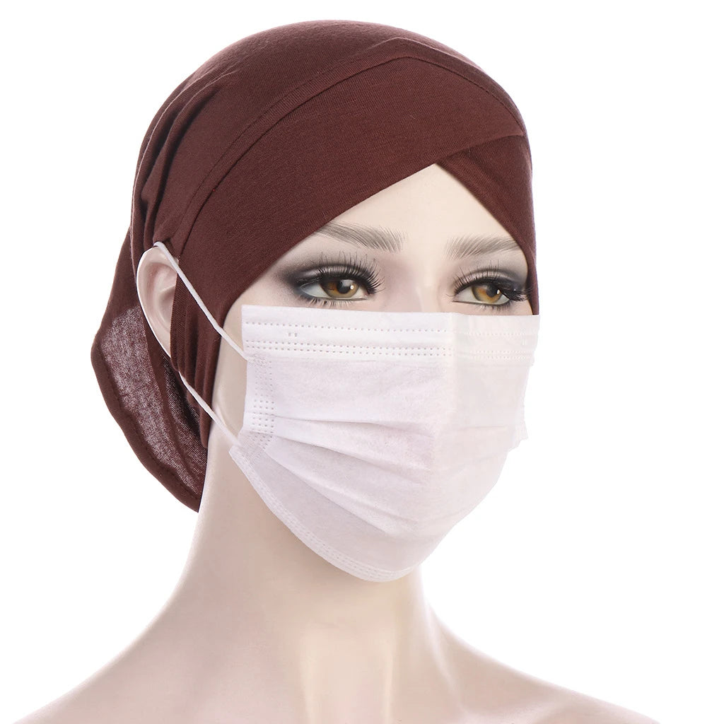 2026 New Jersey Earhole Underscarf Cap Forehead Cross Elastic Muslim Inner Hijab Caps Islamic Female Headscarf Turban Bonnet