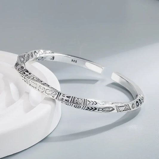 ALITREE 925 Sterling Silver Geometry Totems Open Bracelets Bangles For Women Luxury Designer Jewelry Gift Female
