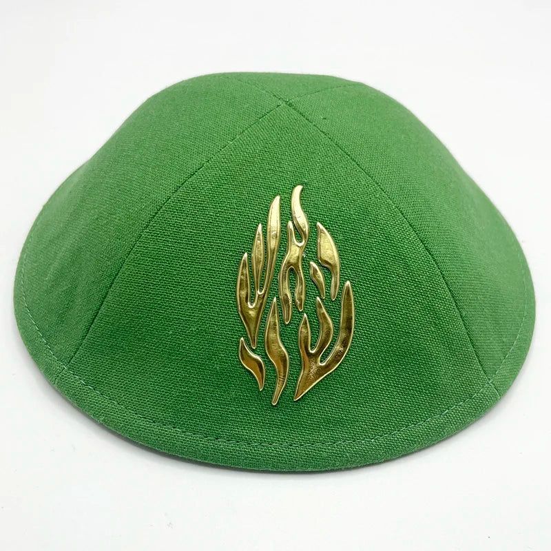 19cm Linen Kippah with Flashing Fire Symbol for Men Yamaka Hat Kippot Kipa Kipot Black White Color
