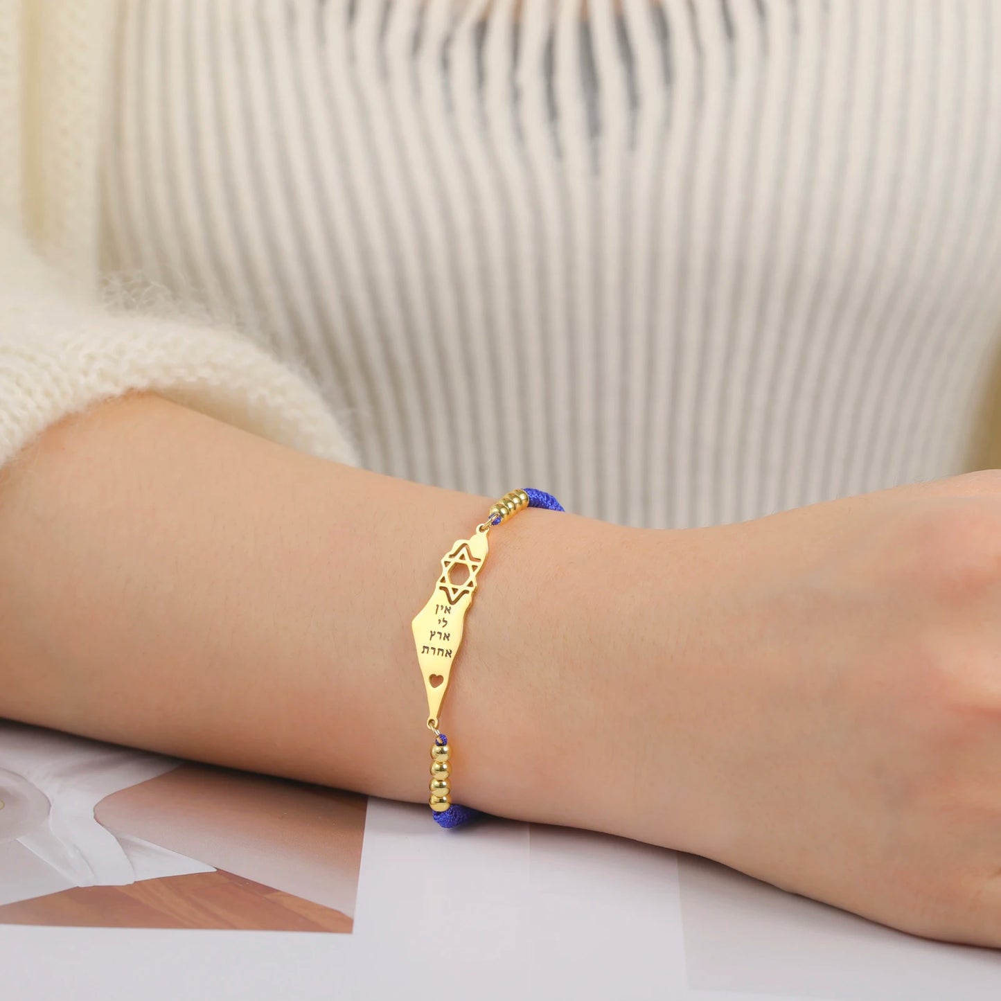 Dreamtimes Israel Mid-east Map Star of David Jewish Bracelet Hexagram Adjustable Rope Chain Women Bangle Stainless Steel Jewelry