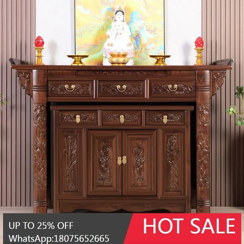 SGF Altar Table with Elevated Indoor Altar Cabinet for Home Use, Complete Set with Two-Tier Offering Table