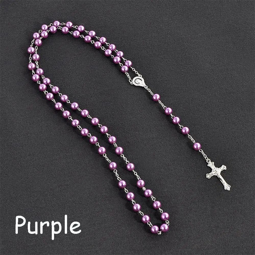 Fashion Vintage Crucifix Virgin Mary Pendant Cross Necklace Jesus Rosary Beads Chain