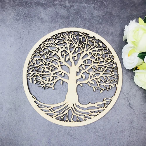 Wooden Flower Of Life Natural Symbol Sacred Geometry Ornaments Home Decoration Chakra Carved Coaster Wood Sign Wall Kitchen DIY