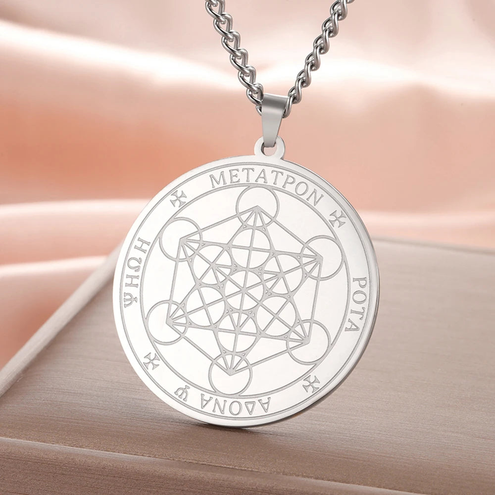 Dawapara Metatron Cube Necklace Stainless Steel Sacred Geometry Archangel Metatron Medal Pendant Protection Talisman