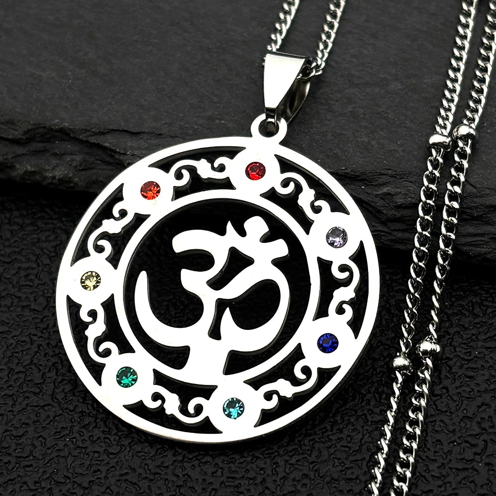 7 Chakra Sacred Geometry Metatron Necklace for Women Flower of Life Stainless Steel Stone Necklaces Reiki Healing Jewelry 9758