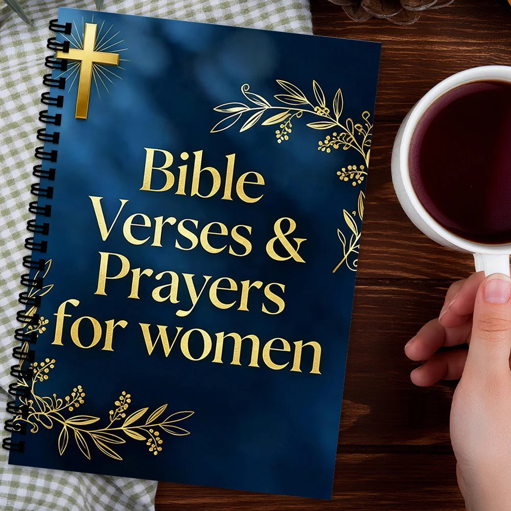 1PC Navy Blue Christian Spiral Notebook, Gold Foil Cross & Floral Bible Verse Journal, Women's Prayer & Gratitude Planner For Of