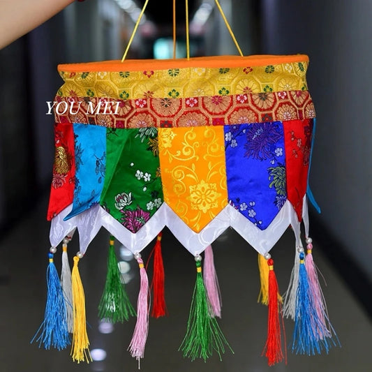 Tibetan-Style Five-Colored Victory Banner,Embroidered Prayer Flag Hanging Banner, Buddhist Hall Arrangement Hanging Decoration