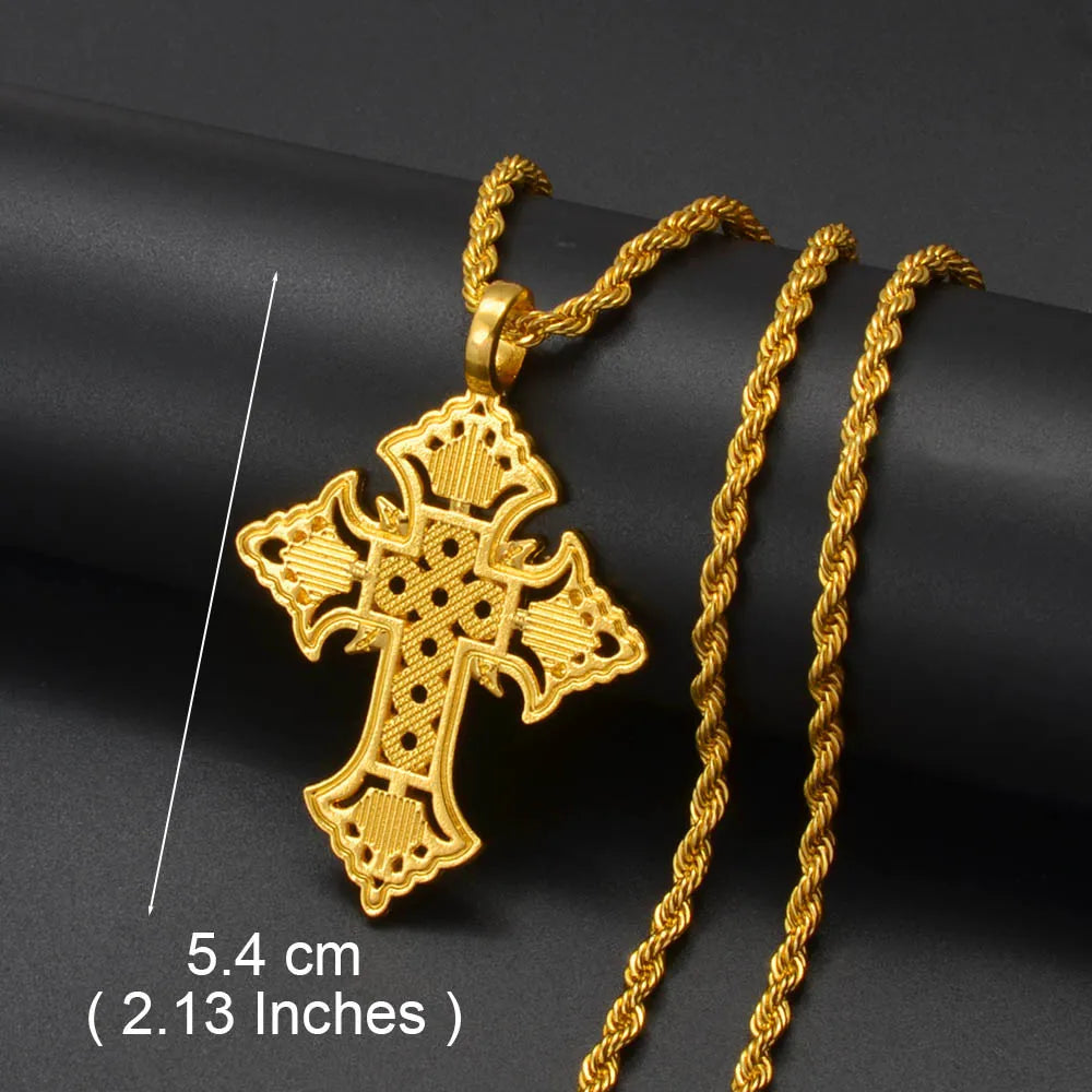 Annio Ethiopian Gold Color Cross Charms Pendant Necklaces African Jewelry Eritrean Anniversary Accessories #161916