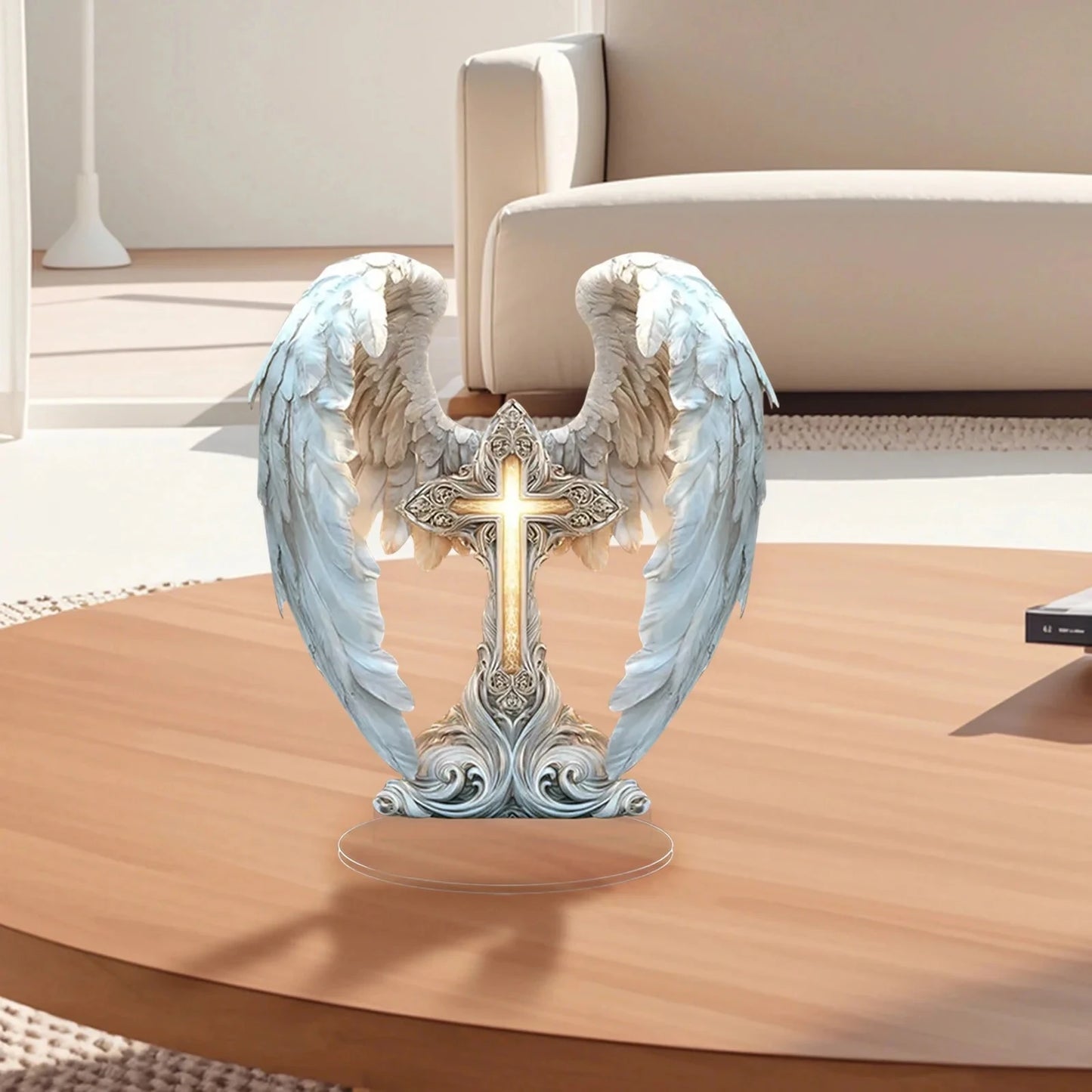  Angel Wings Cross 2D Acrylic Charming Angel Ornament Home Living Room Tabletop Perfect Christmas New Year Gift for Friends