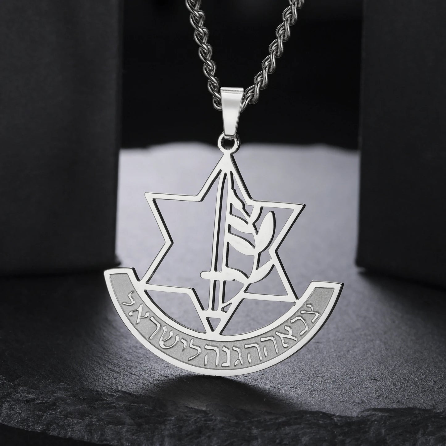 LIKGREAT Hexagram IDF Symbol Necklace Women Men Star of David Chai Pendant Jewish Stainless Steel Jewelry