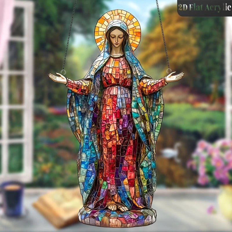 2D Sacred Acrylic Sun Catcher Virgin Mary Hanging Decoration Religious Christmas Ornament Light Collector for Living Room Church