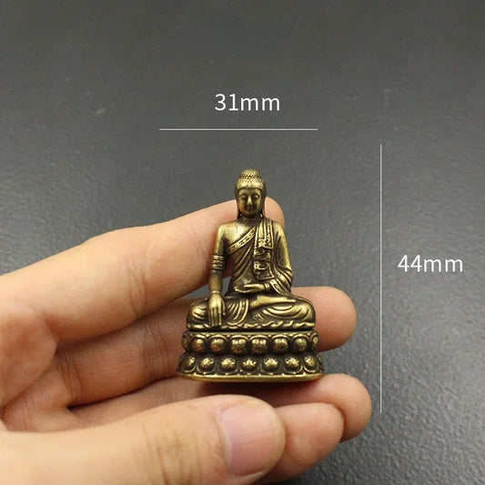Brass Buddha Miniature: Desktop Decoration, Antique-style Brass Buddhist Master Statue Ornament