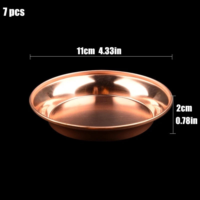 7pcs Pure Copper Tribute Plate Brass Auspicious Luster Tibetan Plate Collection Buddhist Fruit Saucer Home's Gift Decorative